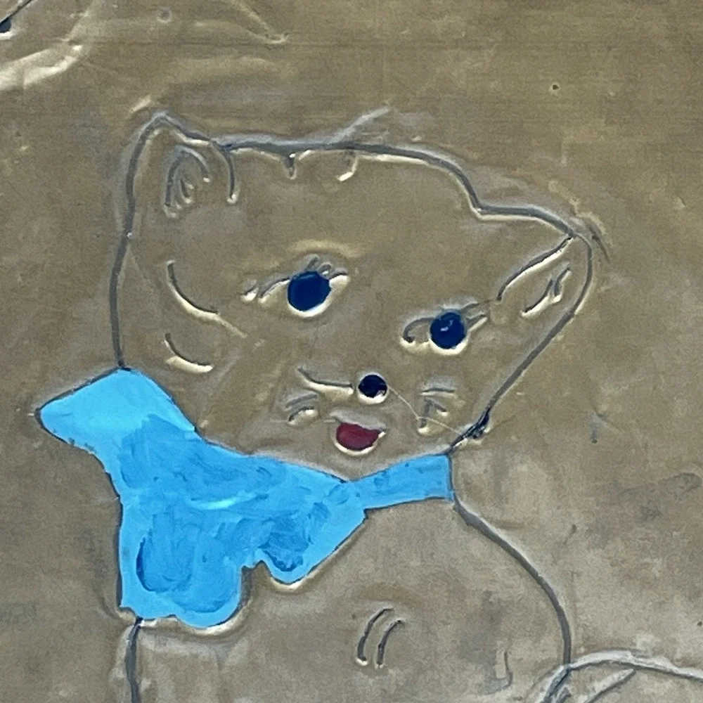 Vtg Hammered Copper Kitten Mounted on Wood Quirky‎ Cottagecore Kitschy